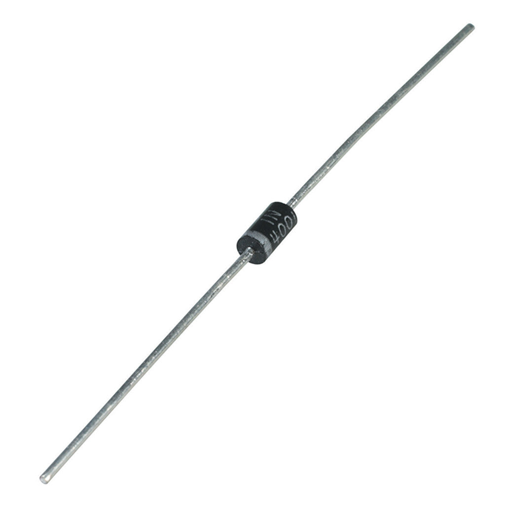 1N4001 diode with its black body and gray cathode band — the part used to fix the 4-way blink problem on motorcycles with LED turn signals